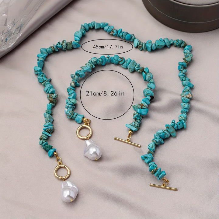 Ensemble Collier et Bracelet en Turquoise et Perles