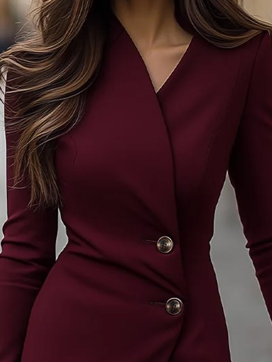 Eva | Robe Midi Boutonnée Style Portefeuille Bourgogne