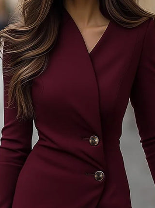 Eva | Robe Midi Boutonnée Style Portefeuille Bourgogne