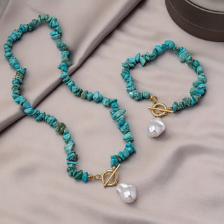 Ensemble Collier et Bracelet en Turquoise et Perles