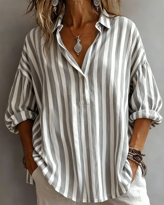 Nora | Blouse Rayée Légère avec Col