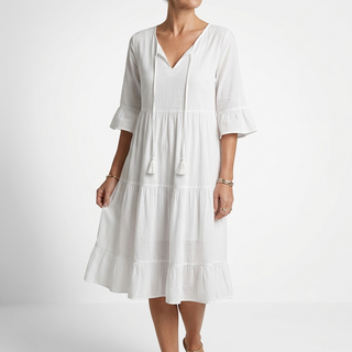 Côtelune™ — Robe smockée col V manches volantées