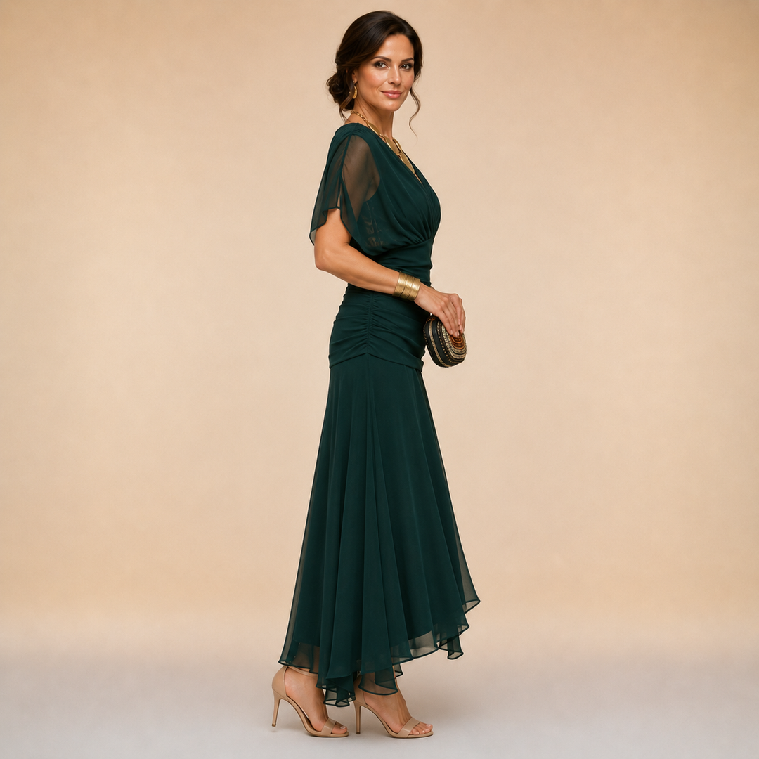 Emma | Robe Maxi de Soirée Drapée à Col V