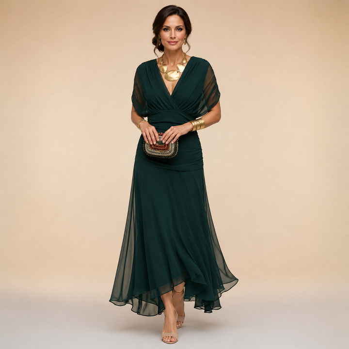 Emma | Robe Maxi de Soirée Drapée à Col V