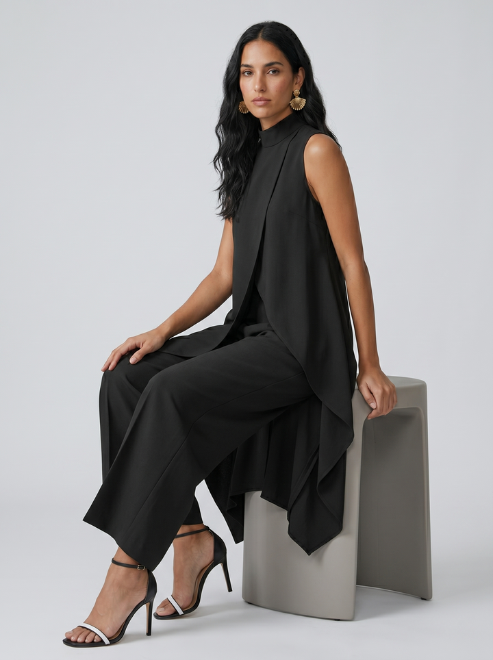 Sara | Haut Drapé Asymétrique & Pantalon Large
