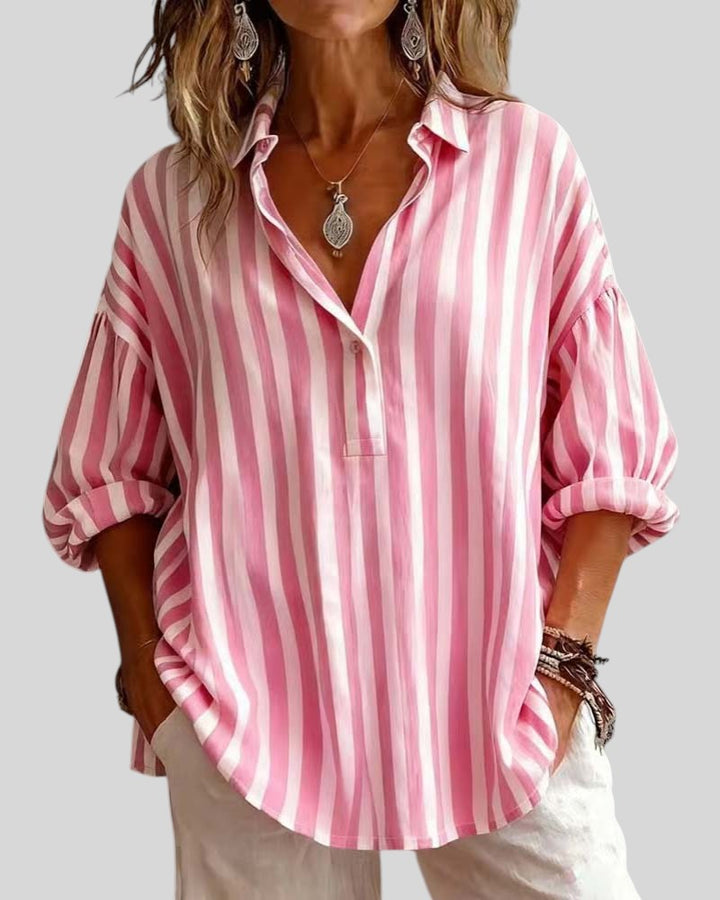 Nora | Blouse Rayée Légère avec Col