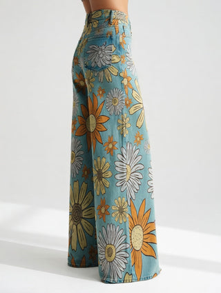 Florivane™ — Pantalon large floral rétro élégant